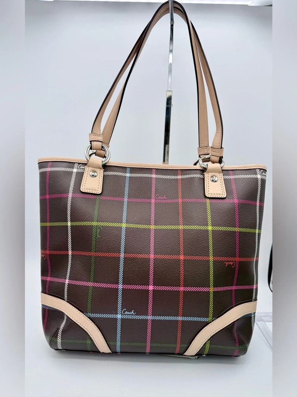 Coach Peyton Tattersall Multicolor Plaid Tote F24389